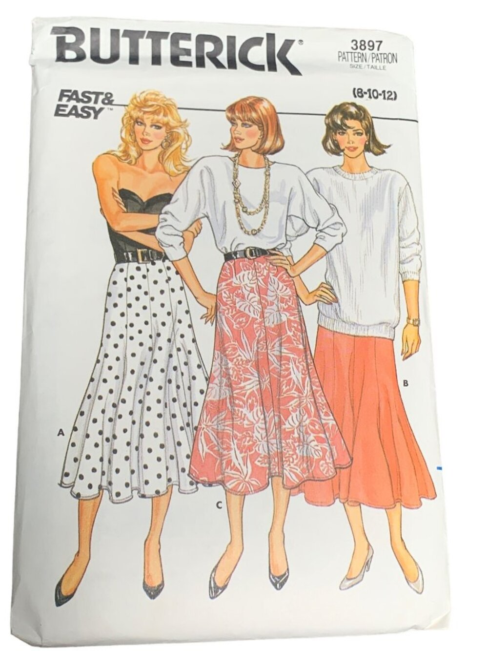 Butterick Fast & Easy Misses Skirt Pattern 3897 Size 8-10-12 Uncut 1986